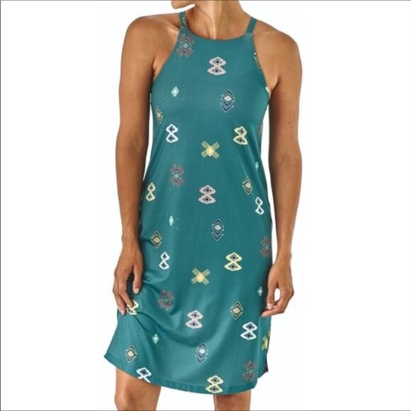 Patagonia spaced out tasmanian teal dress size xs aztec pattern built in bra - Picture 2 of 11